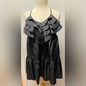 Black Silk Ruffle Halter Top - Maternity Chic